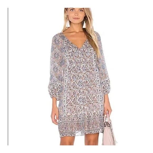 Joie Foxley Silk Boho Pheasant Style Summer dress Size Medium Blue Pink - Picture 4 of 10